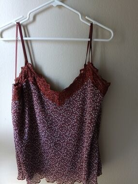 Women’s Lace-Trim Spaghetti Strap Cami - Rust Floral